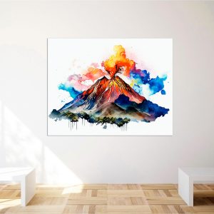 Cadre mural – Aquarelle Volcan La Soufrière en action cadre mural aquarelle volcan la soufrière en action