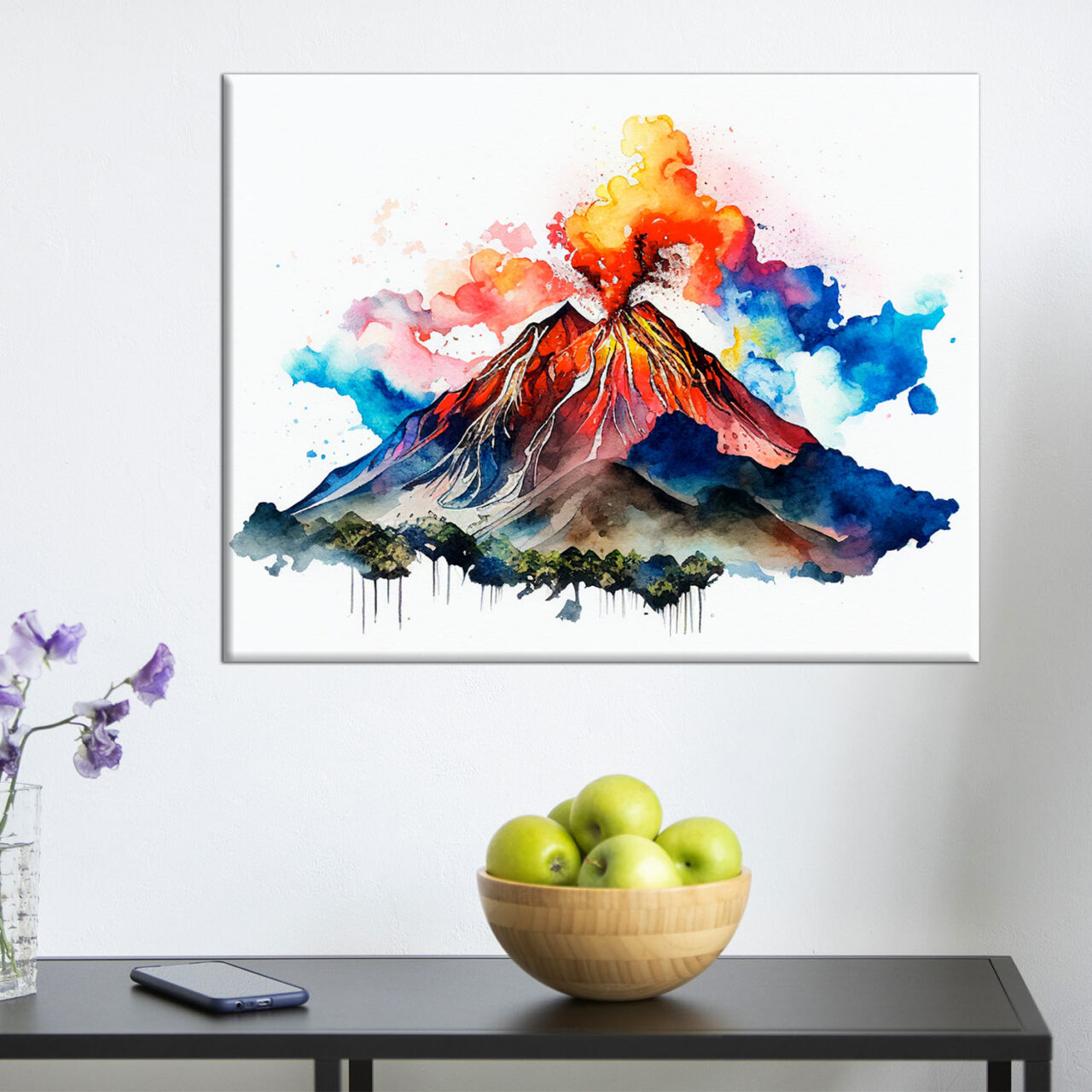 Cadre mural – Aquarelle Volcan La Soufrière en action cadre mural aquarelle volcan la soufrière en action