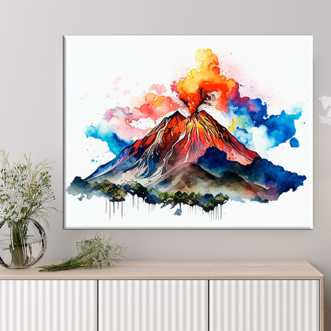 Cadre mural – Aquarelle Volcan La Soufrière en action cadre mural aquarelle volcan la soufrière en action