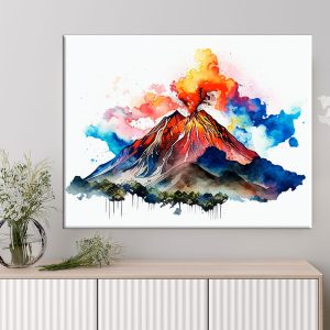 Cadre mural – Aquarelle Volcan La Soufrière en action cadre mural aquarelle volcan la soufrière en action