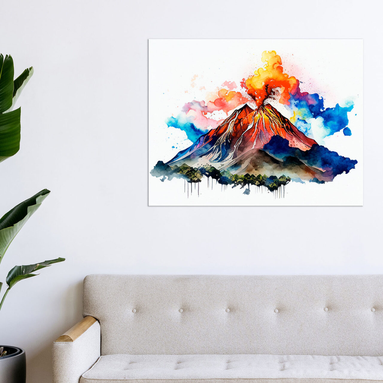 Cadre mural – Aquarelle Volcan La Soufrière en action cadre mural aquarelle volcan la soufrière en action