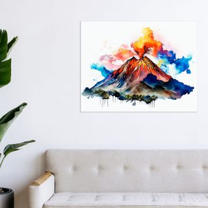 Cadre mural – Aquarelle Volcan La Soufrière en action cadre mural aquarelle volcan la soufrière en action