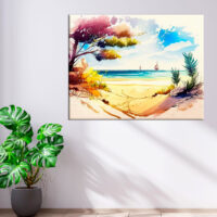 cadre mural aquarelle vue depuis la plage