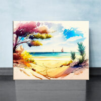 cadre mural aquarelle vue depuis la plage