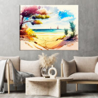 cadre mural aquarelle vue depuis la plage