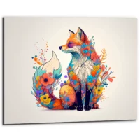 Cadre mural – Renard et fleurs colorées cadre mural renard et fleurs colorées