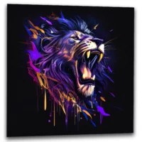 Cadre mural – Lion Mauve sur fond noir cadre mural lion mauve sur fond noir