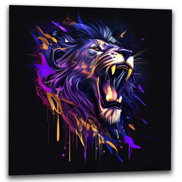 cadre mural lion mauve sur fond noir