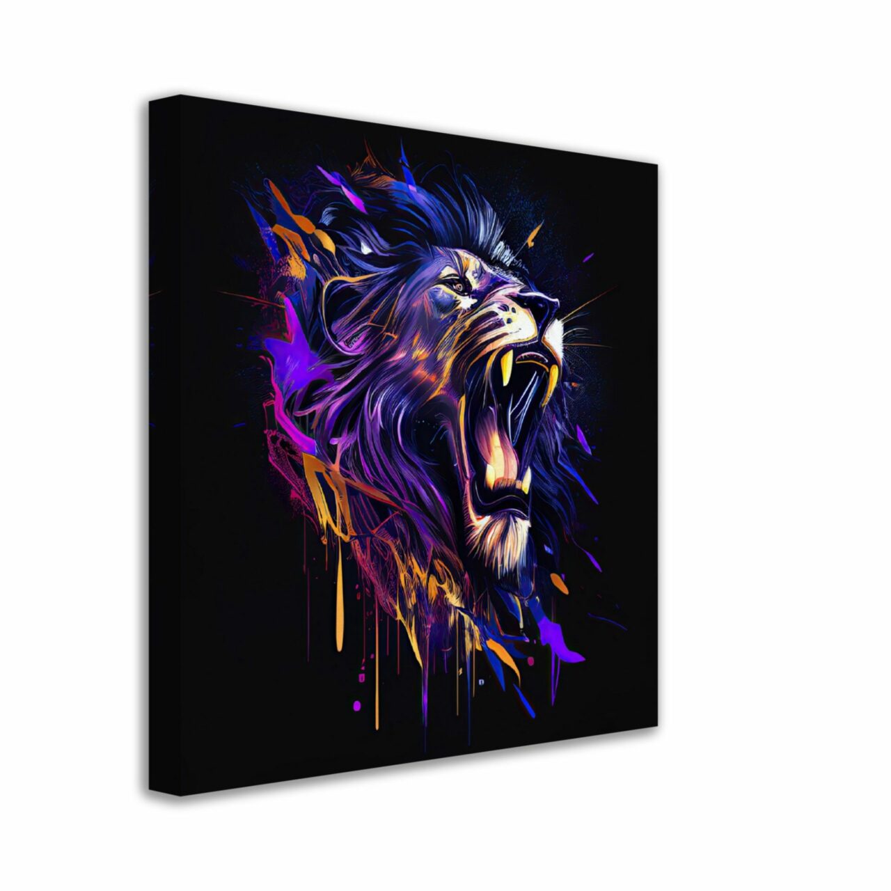 Cadre mural – Lion Mauve sur fond noir Cadre mural - Lion Mauve sur fond noir