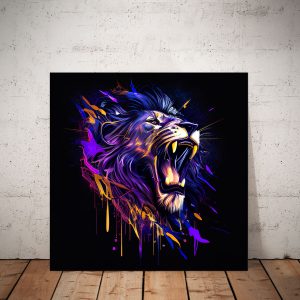 cadre mural lion mauve sur fond noir