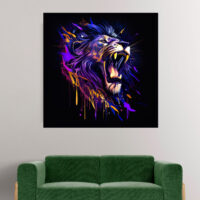 Cadre mural – Lion Mauve sur fond noir cadre mural lion mauve sur fond noir