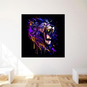 cadre mural lion mauve sur fond noir