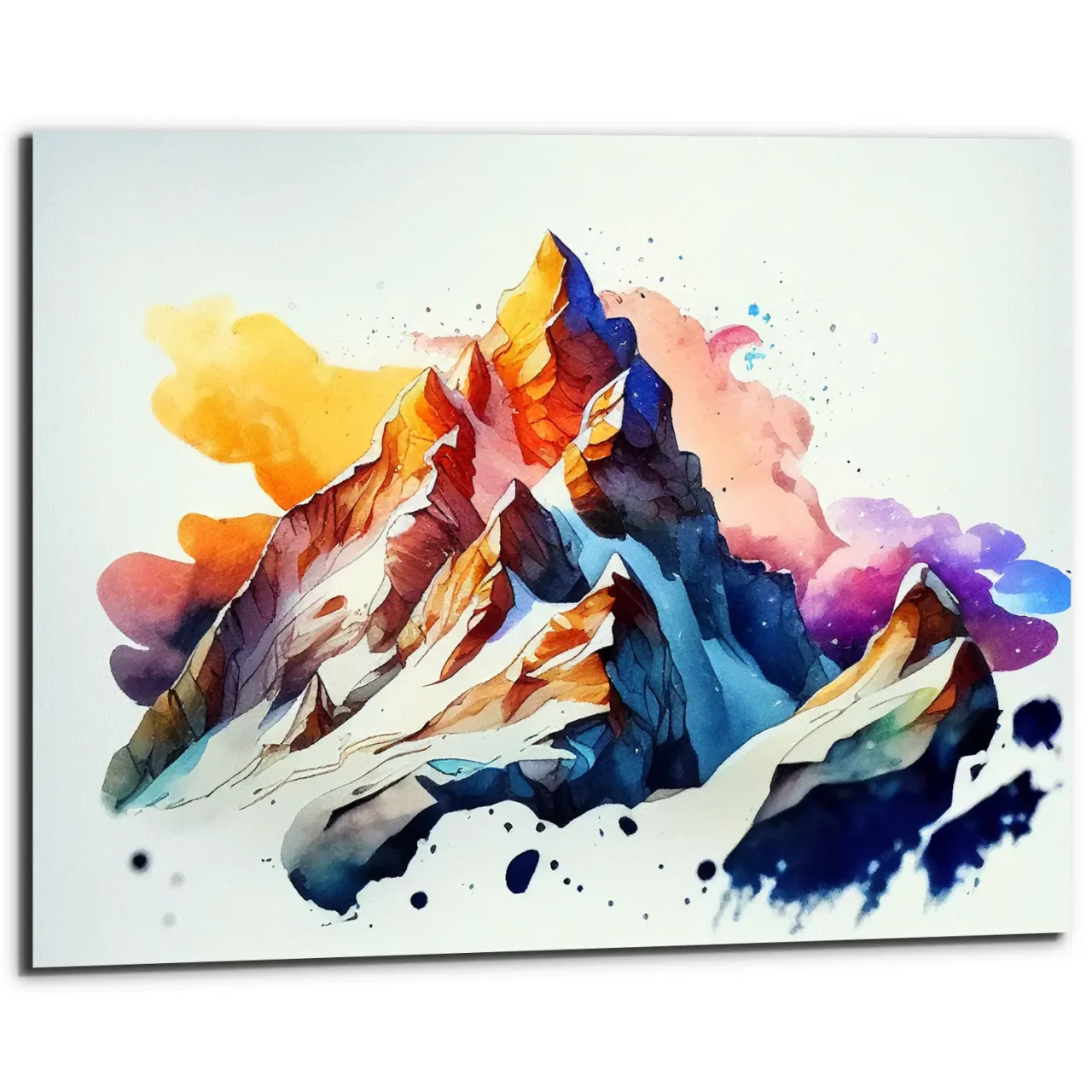 cadre mural peinture montagne enneigée dans nuages de feu