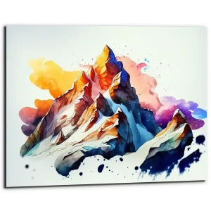 Cadre mural – Peinture Montagne enneigée dans nuages de feu