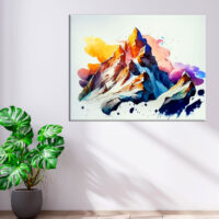 cadre mural peinture montagne enneigée dans nuages de feu