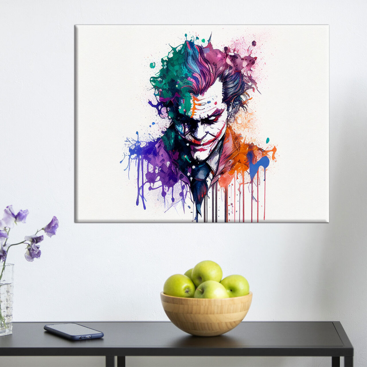 Cadre mural – Portrait du Joker aquarelle colorée cadre mural portrait du joker aquarelle colorée