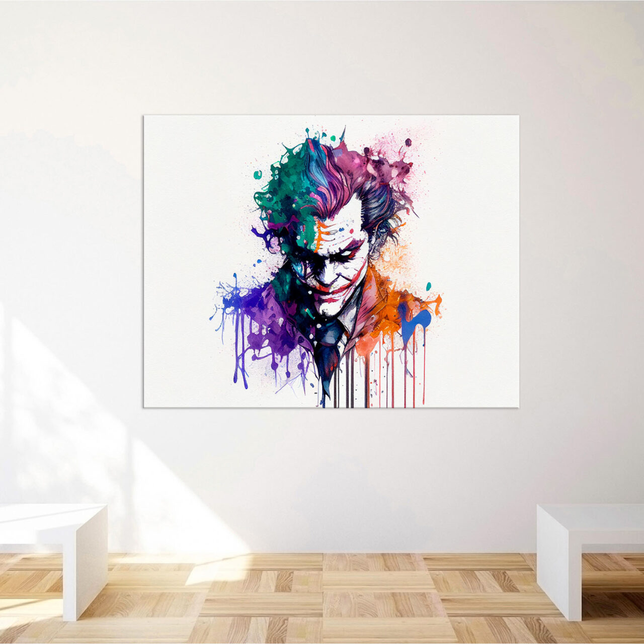 Cadre mural – Portrait du Joker aquarelle colorée cadre mural portrait du joker aquarelle colorée