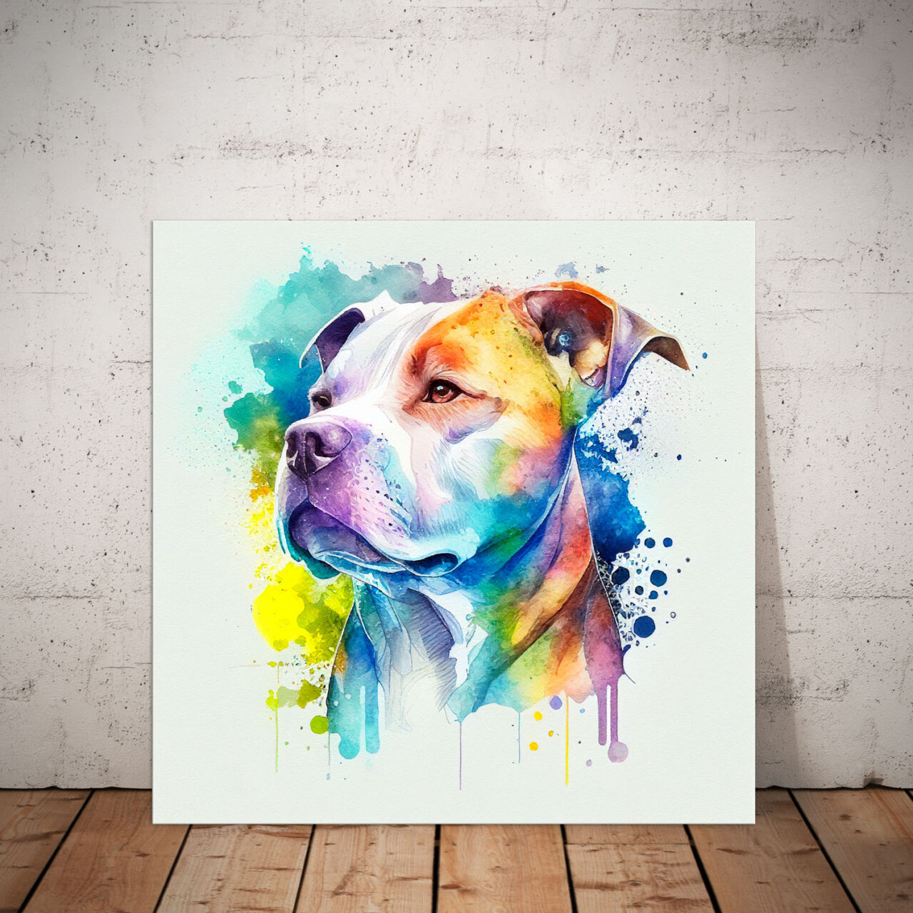 cadre mural portrait pitbull aquarelle