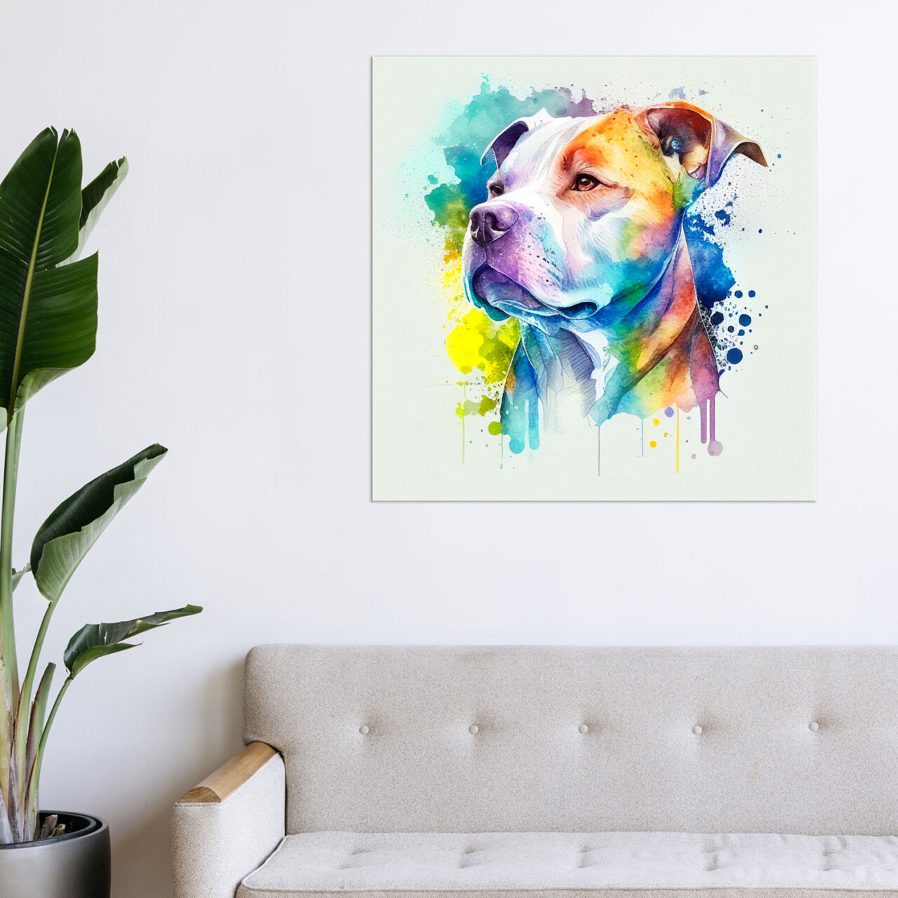 cadre mural portrait pitbull aquarelle
