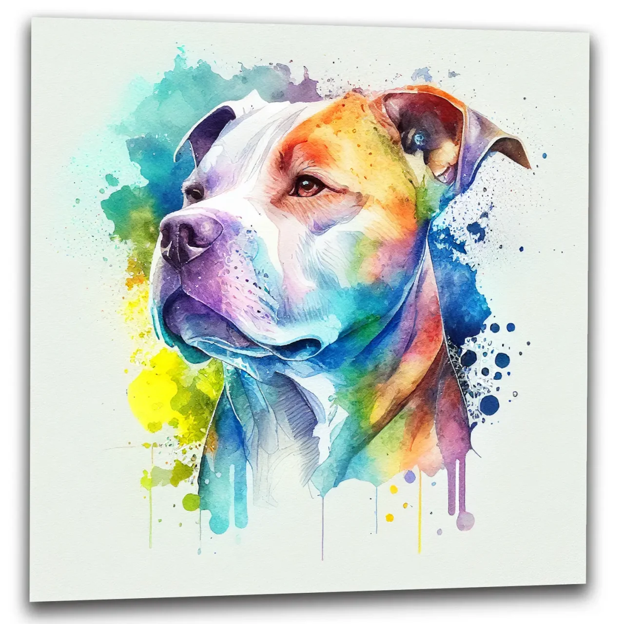 cadre mural portrait pitbull aquarelle