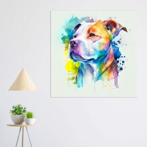 cadre mural portrait pitbull aquarelle
