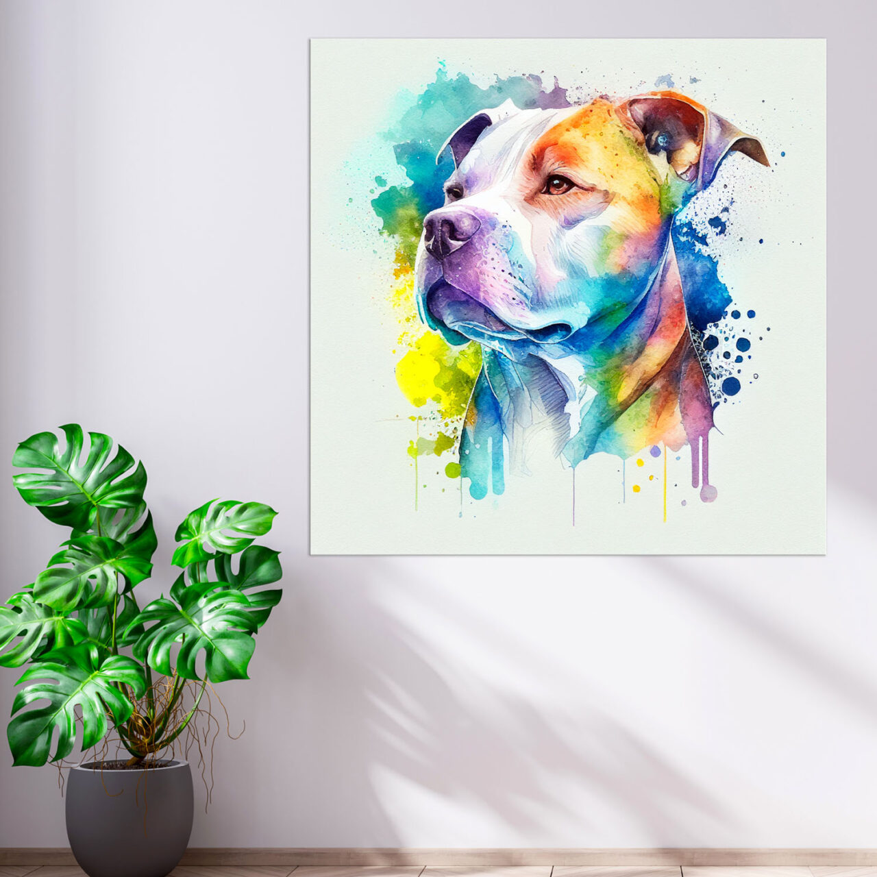 cadre mural portrait pitbull aquarelle