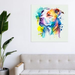 cadre mural portrait pitbull aquarelle