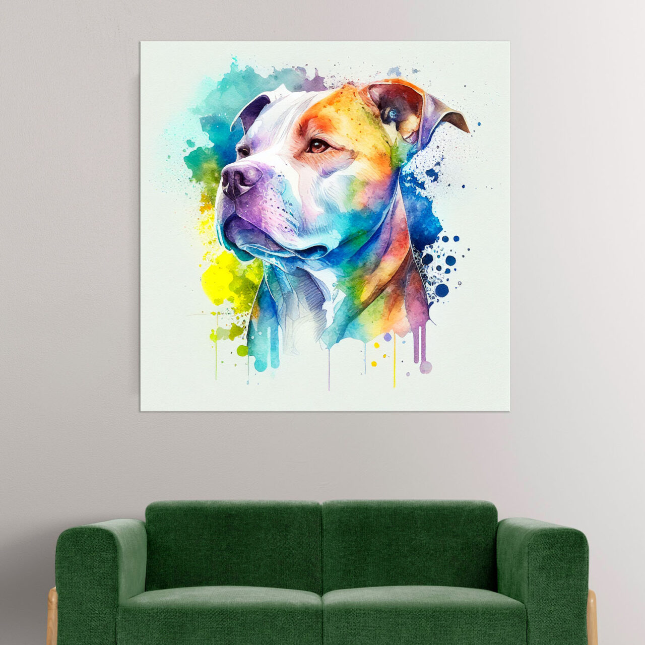 cadre mural portrait pitbull aquarelle
