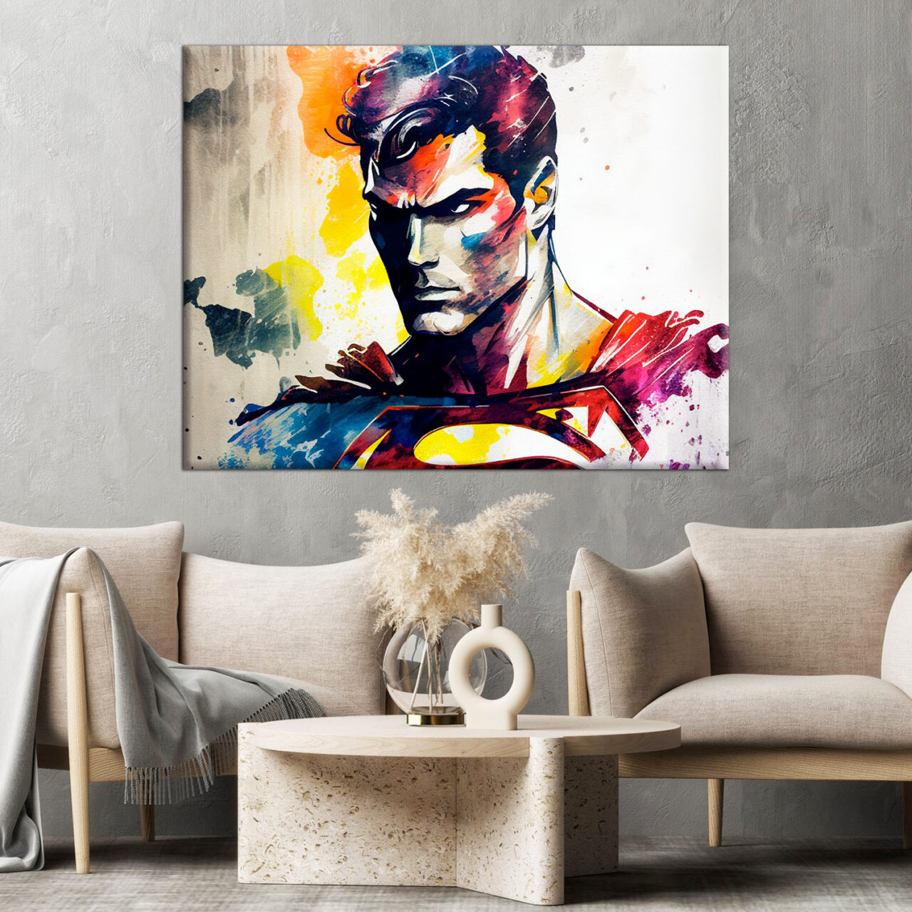 cadre décoration murale portrait superman aquarelle artistique