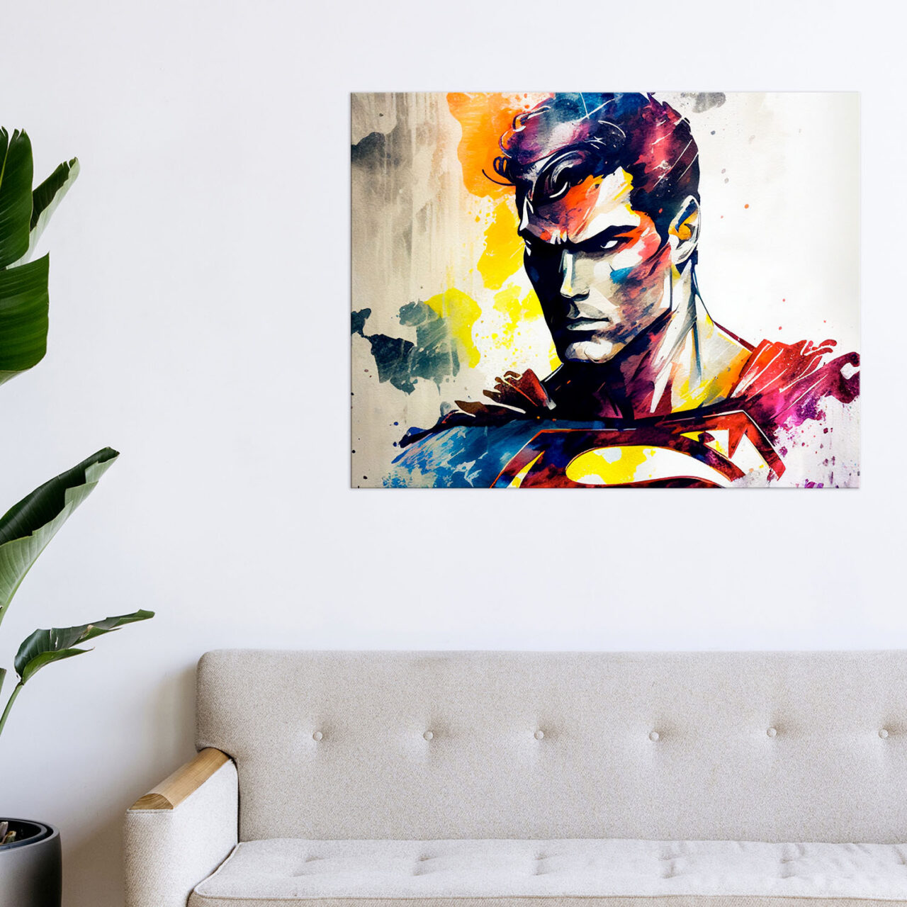 cadre décoration murale portrait superman aquarelle artistique