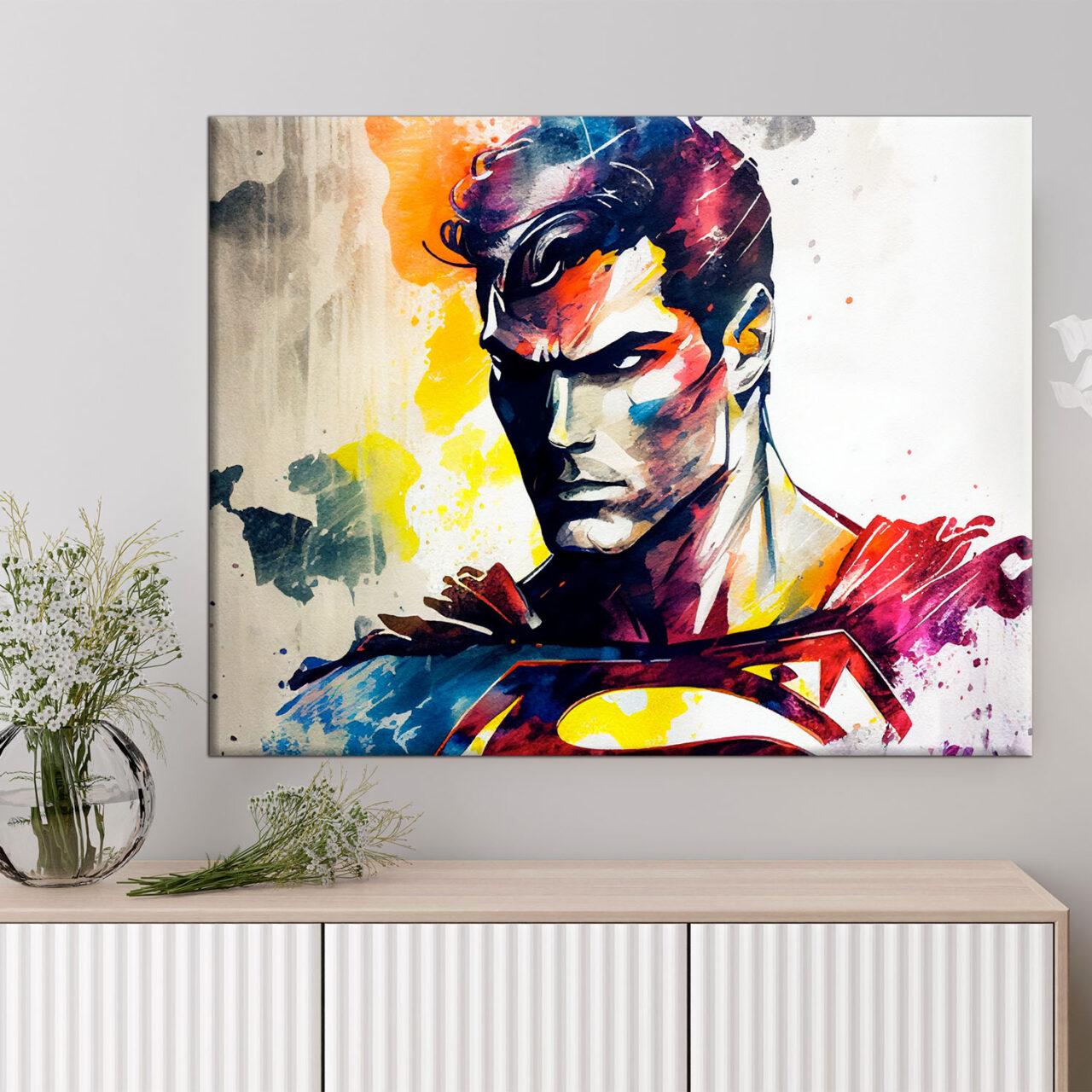 cadre décoration murale portrait superman aquarelle artistique