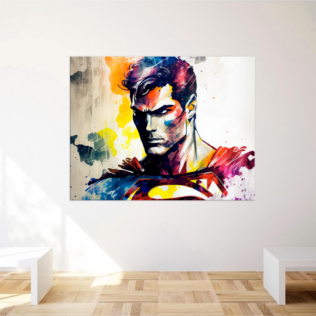 cadre décoration murale portrait superman aquarelle artistique
