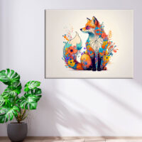 cadre mural renard et fleurs colorées