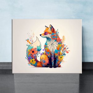 cadre mural renard et fleurs colorées