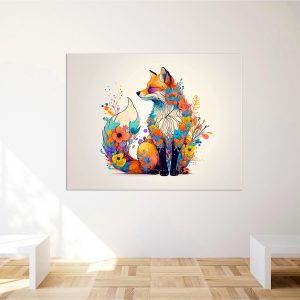 cadre mural renard et fleurs colorées