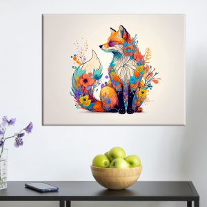 cadre mural renard et fleurs colorées