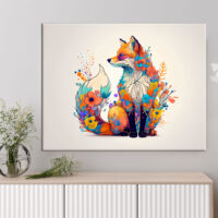 cadre mural renard et fleurs colorées