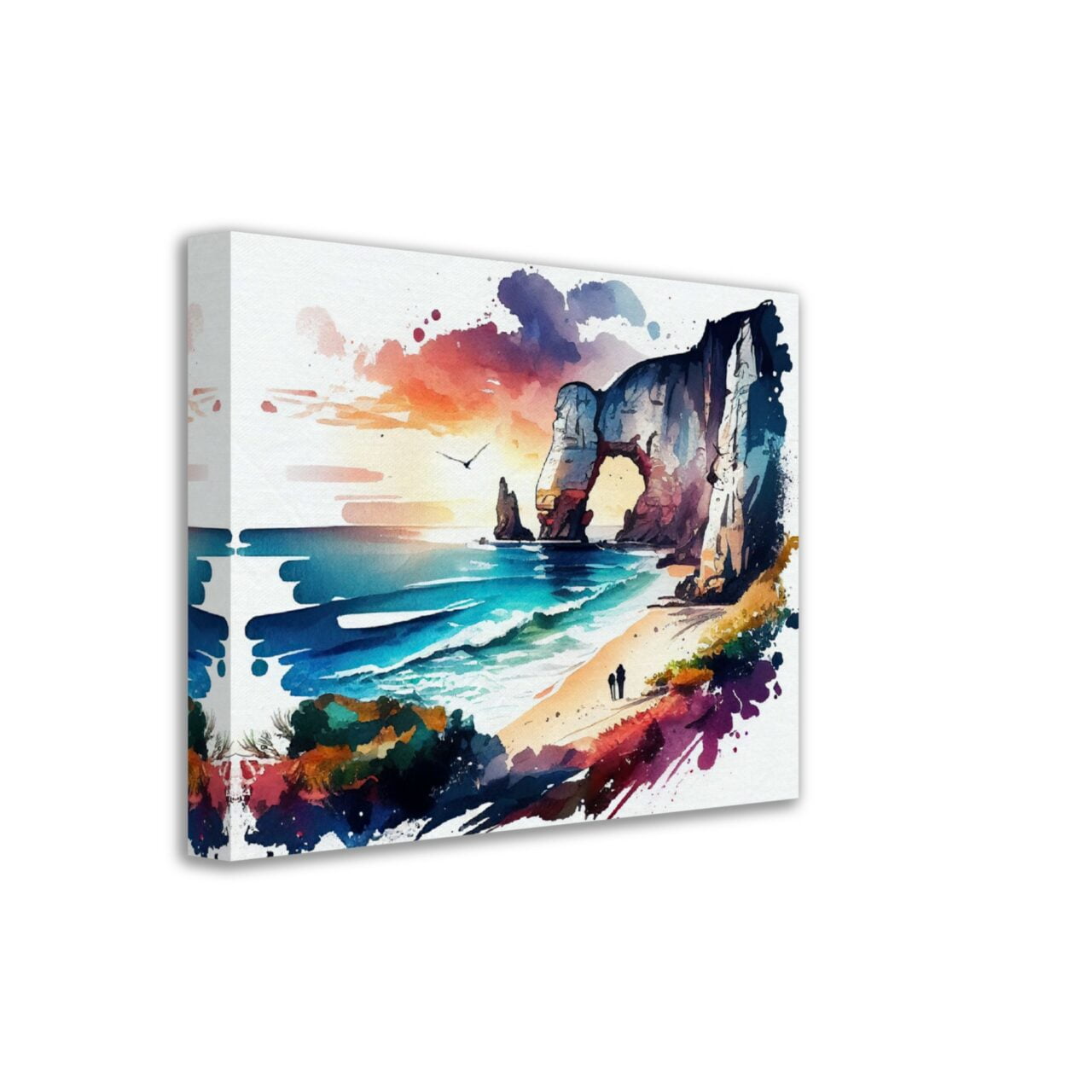 Toile art mural - Aquarelle Falaises d'Etretat coucher de soleil