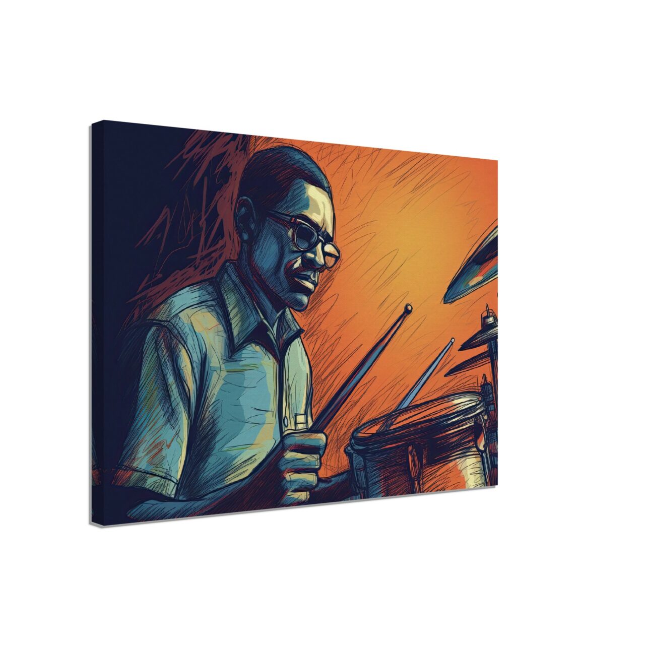 cadre décoratif artistique dessin coloré d'un batteur de jazz