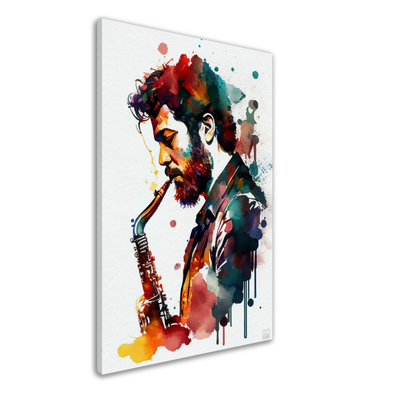 Toile cadre décoratif – Portrait de saxophoniste Aquarelle toile cadre décoratif portrait de saxophoniste aquarelle