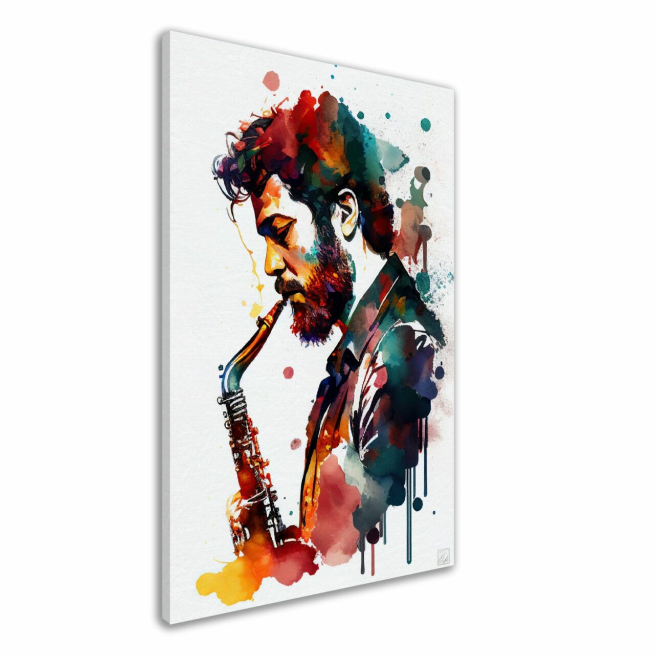 toile cadre décoratif portrait de saxophoniste aquarelle