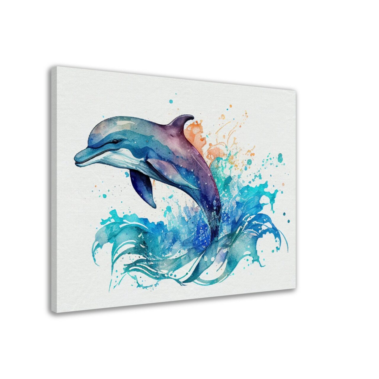 cadre mural aquarelle dauphin bleu sautant