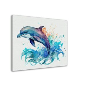 cadre mural aquarelle dauphin bleu sautant