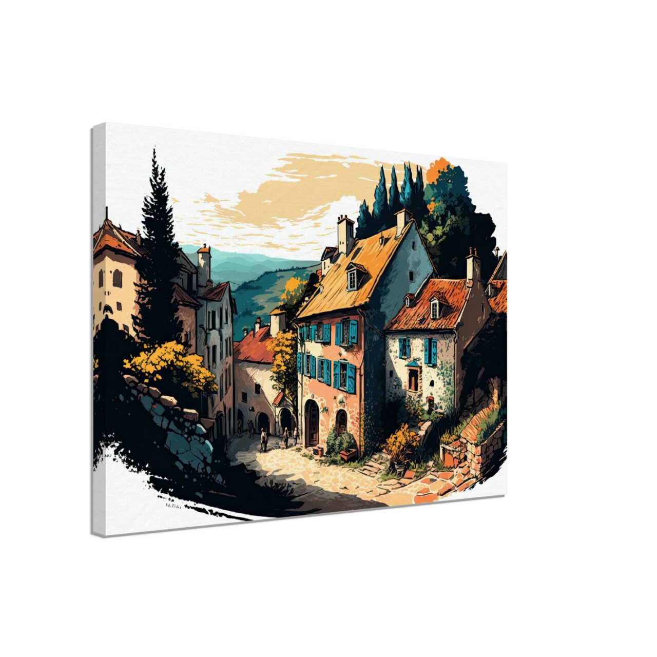 Cadre mural – Traditionnel petit village de montagne en été cadre mural traditionnel petit village de montagne en été