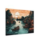 cadre dessin couleur baie d'halong au coucher du soleil