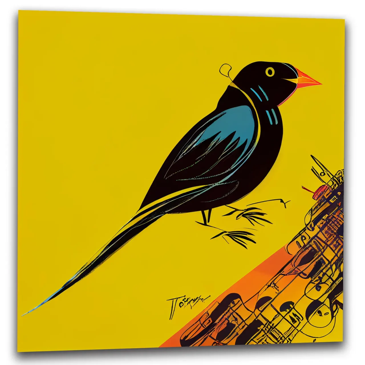 Cadre mural – Oiseau noir sur fond jaune art minimaliste cadre mural oiseau noir sur fond jaune art minimaliste