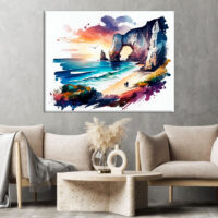 Toile art mural – Aquarelle Falaises d’Etretat coucher de soleil toile art mural aquarelle falaises d'etretat coucher de soleil