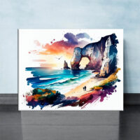 Toile art mural – Aquarelle Falaises d’Etretat coucher de soleil toile art mural aquarelle falaises d'etretat coucher de soleil