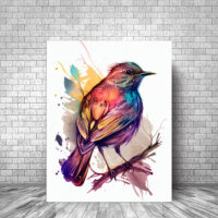 cadre décoratif aquarelle oiseau rouge or et bleu