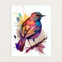 cadre décoratif aquarelle oiseau rouge or et bleu